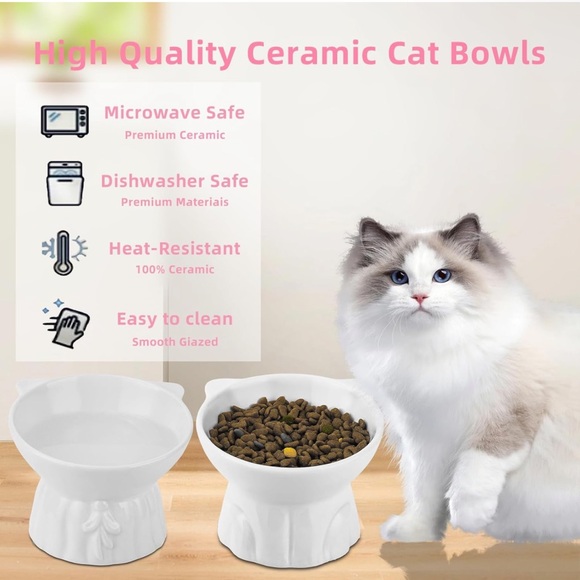 2 pack Ceramic Cat Food Bowl - Picture 2 of 6